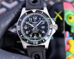 Replica Breitling Superocean Black Dial Black Bezel Stainless Steel Case Black Rubber Strap Watch 43mm